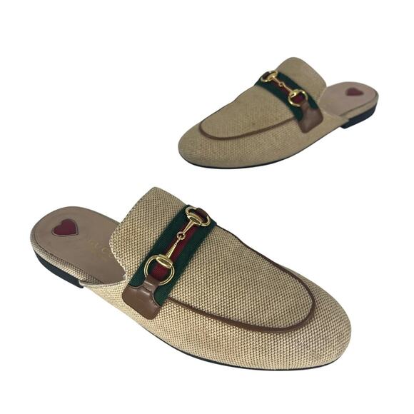 Gucci Canvas Vintage Charlotte Web Princetown Mule Slippers in Sand Cuir - Picture 2 of 16